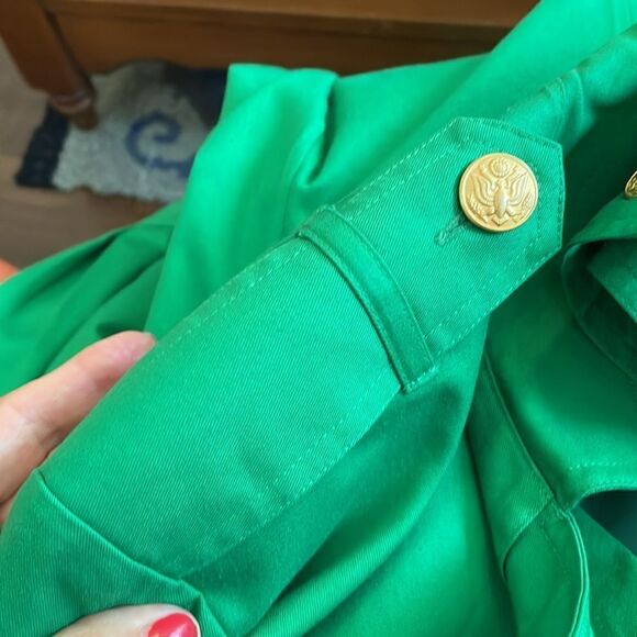 Vintage‎ 80s Linda Lewis green cotton military style long jacket or coat dress - Picture 10 of 11